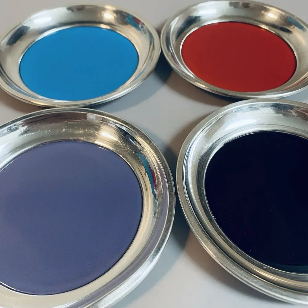 Vintage Mid Century Towle Sterling & Enamel Coaster Set Of 4